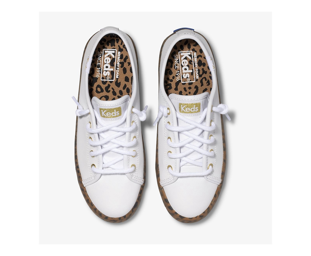 Keds Kids Sneakers White - Kickstart Leopard Foxing - 785MDGKLJ